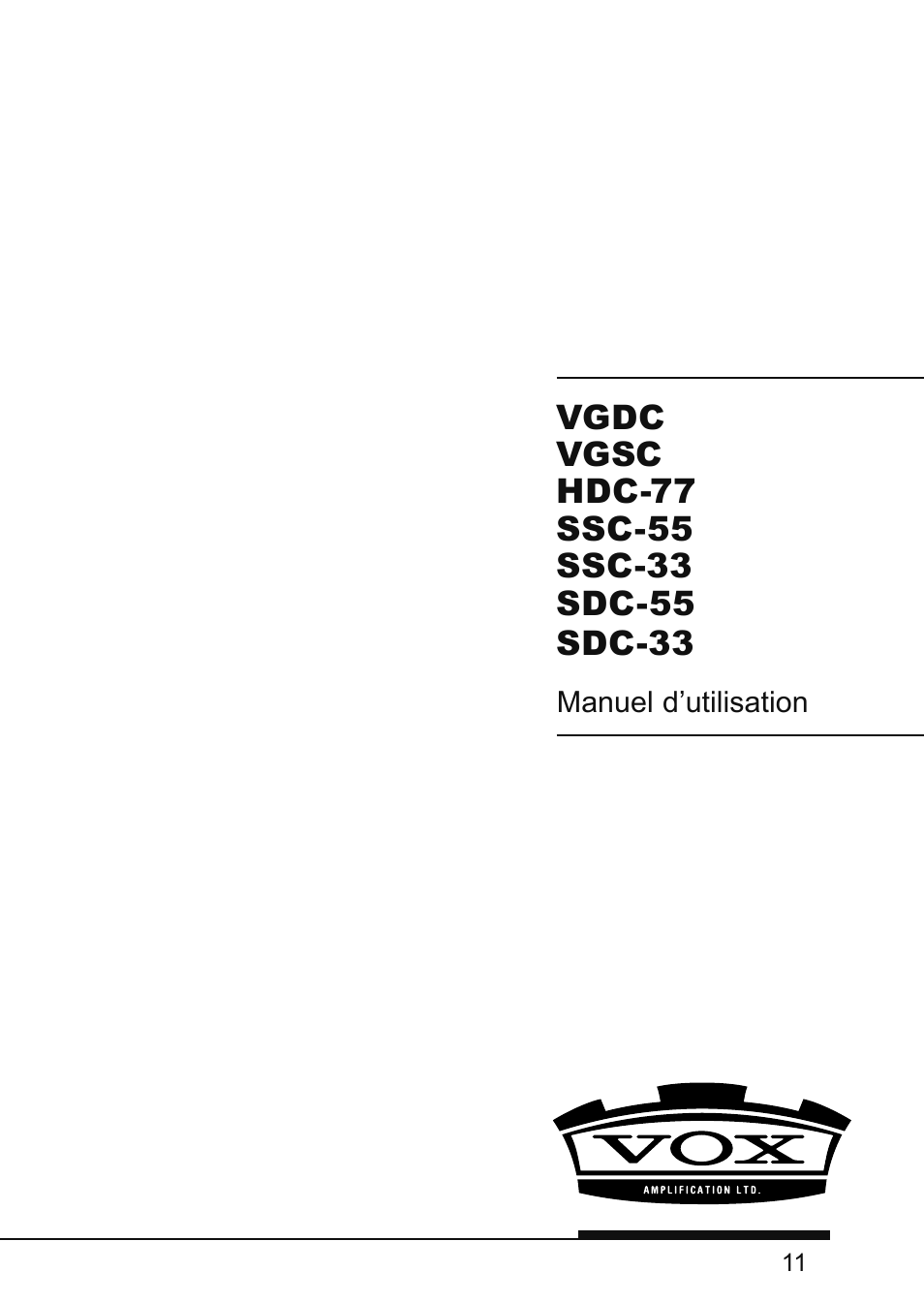 Français | Vox VIRAGE VGSC User Manual | Page 13 / 43