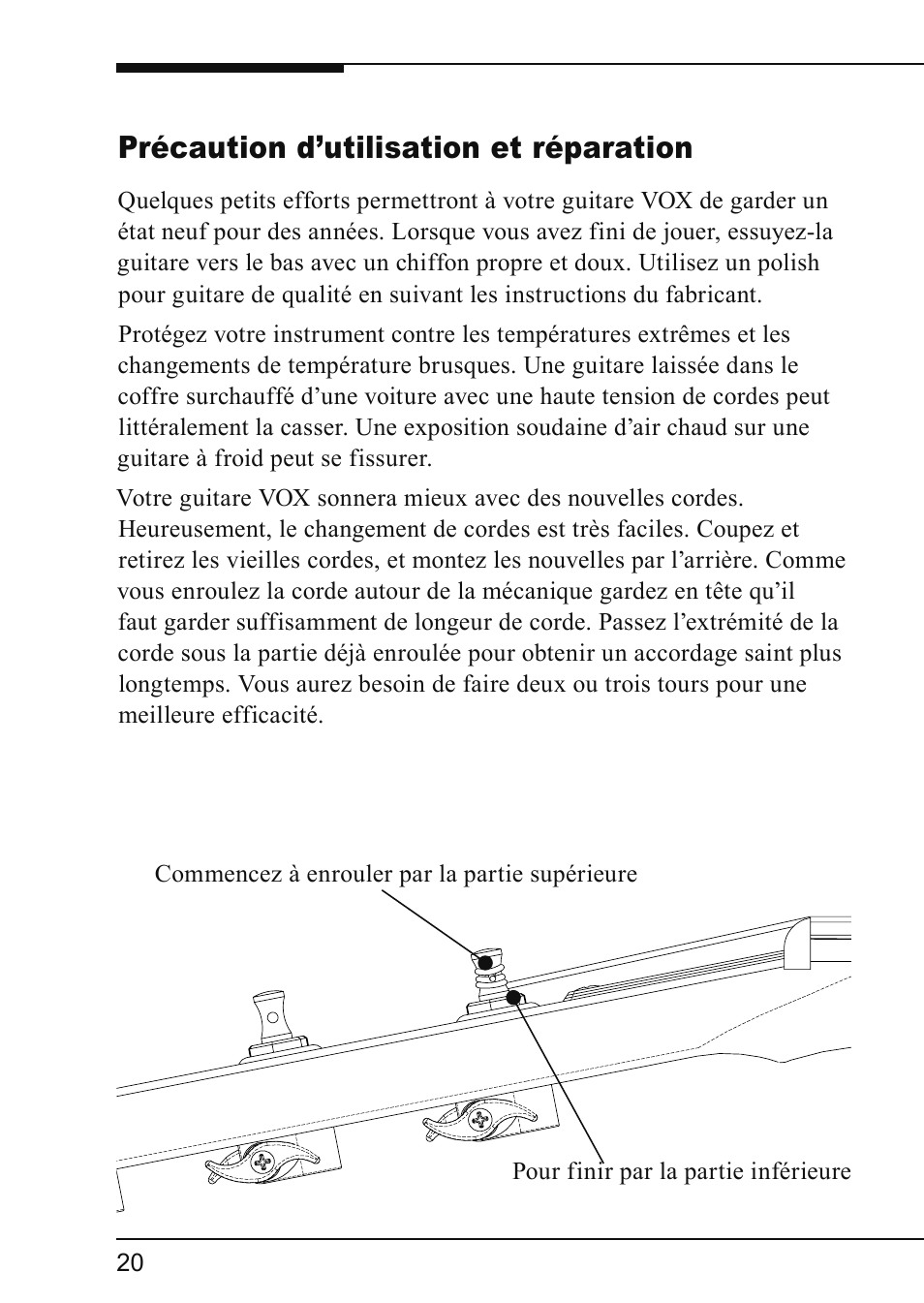 Précaution d’utilisation et réparation | Vox VIRAGE VGSC User Manual | Page 22 / 43