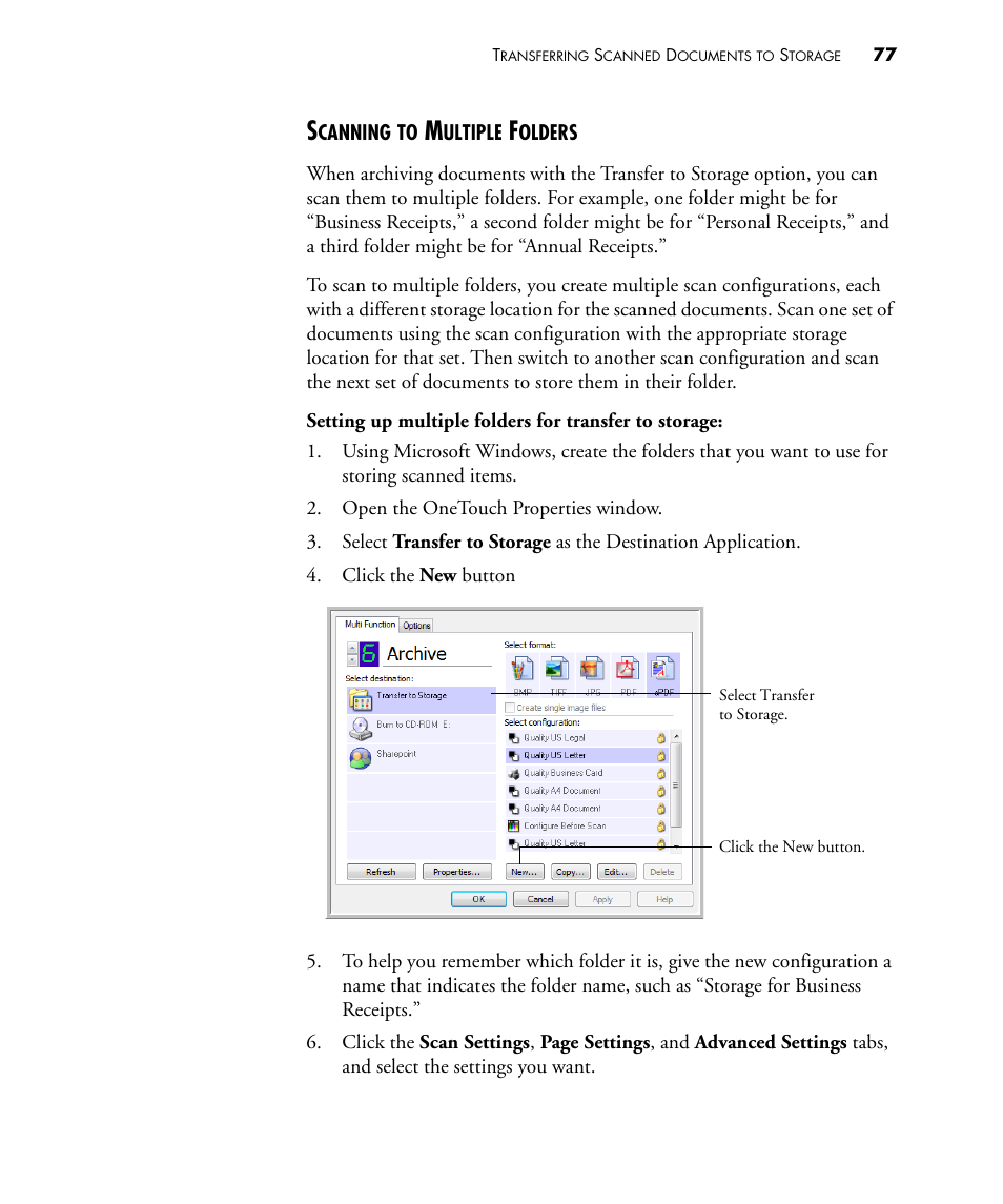 Scanning to multiple folders | Visioneer STROBE 500 User Manual | Page 84 / 122