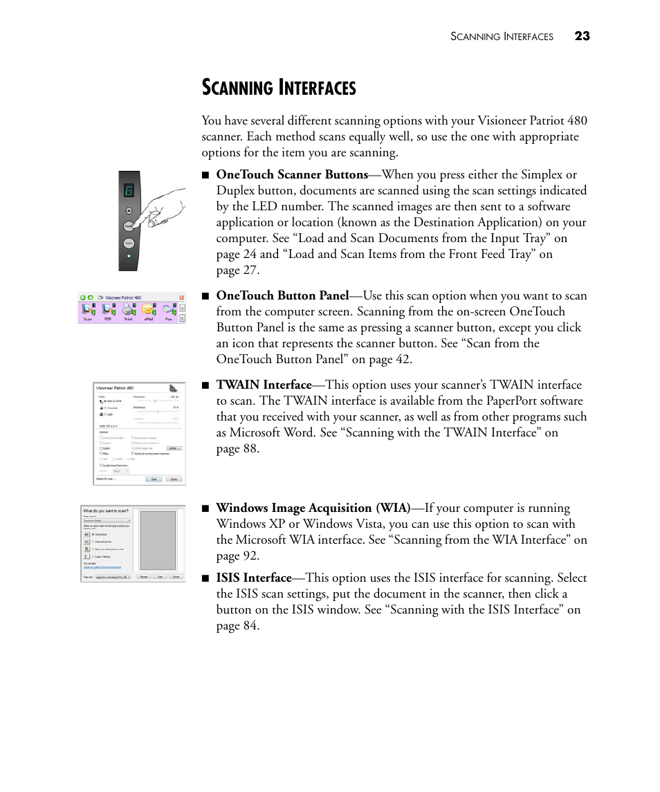 Scanning interfaces, Canning, Nterfaces | Visioneer PATRIOT 480 User Manual | Page 28 / 114