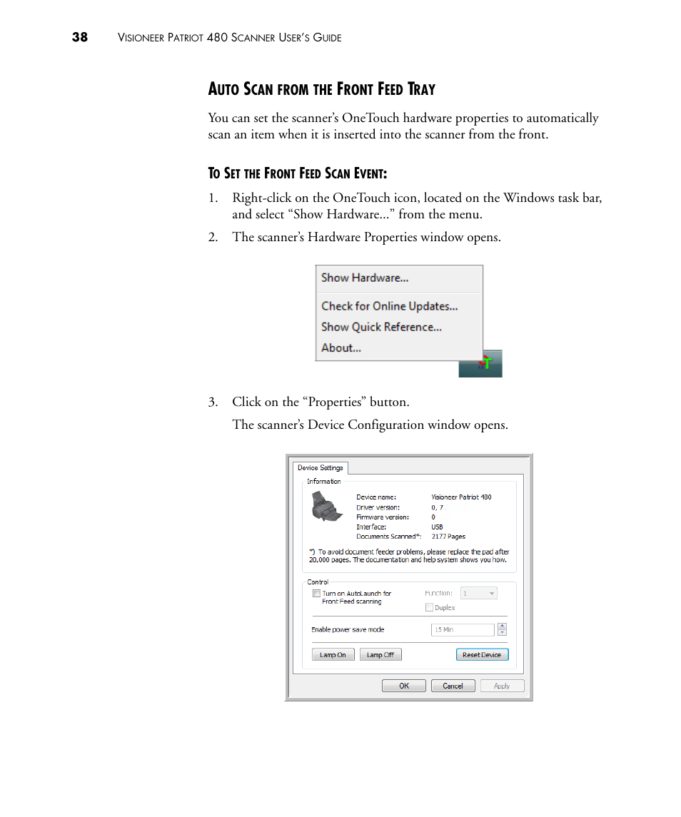 Auto scan from the front feed tray | Visioneer PATRIOT 480 User Manual | Page 43 / 114