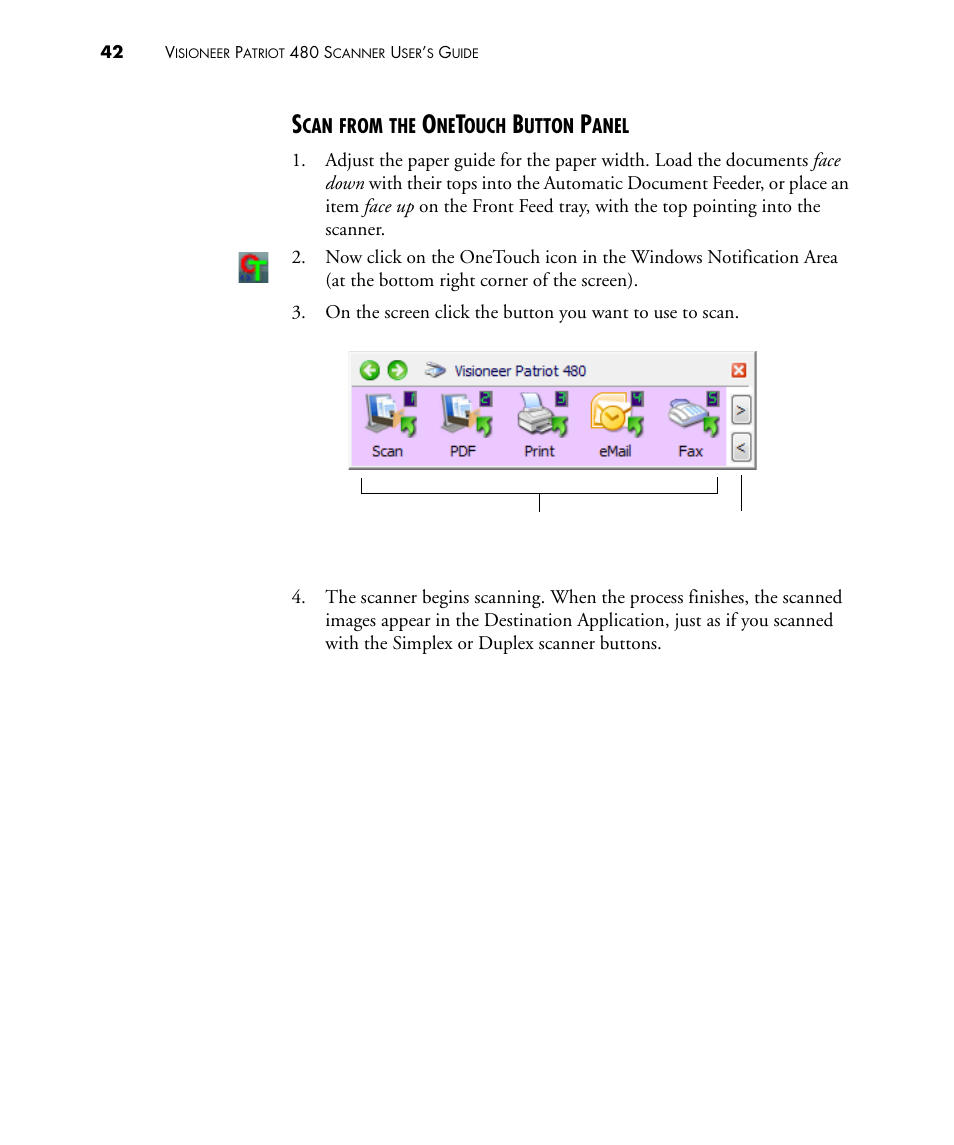 Scan from the onetouch button panel | Visioneer PATRIOT 480 User Manual | Page 47 / 114
