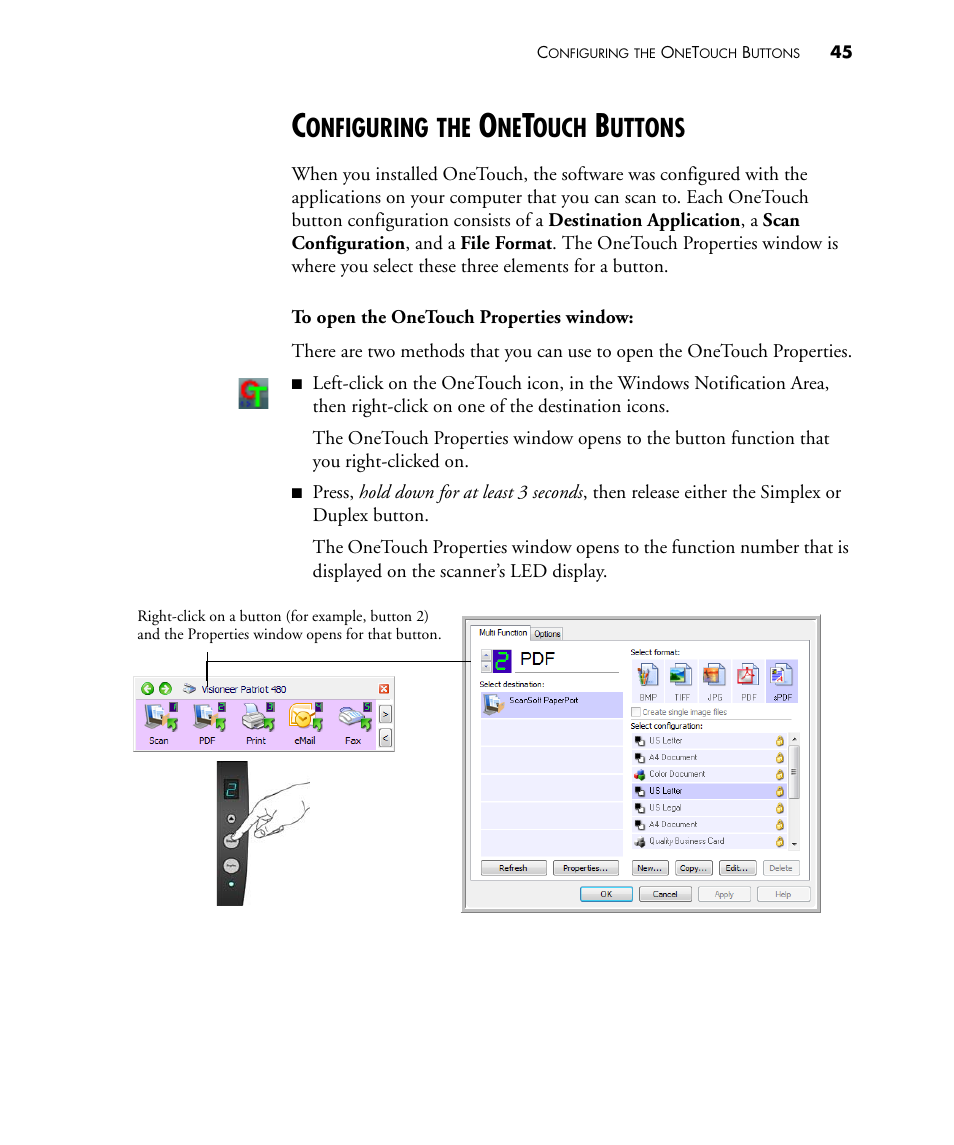 Configuring the onetouch buttons, Onfiguring, Ouch | Uttons | Visioneer PATRIOT 480 User Manual | Page 50 / 114