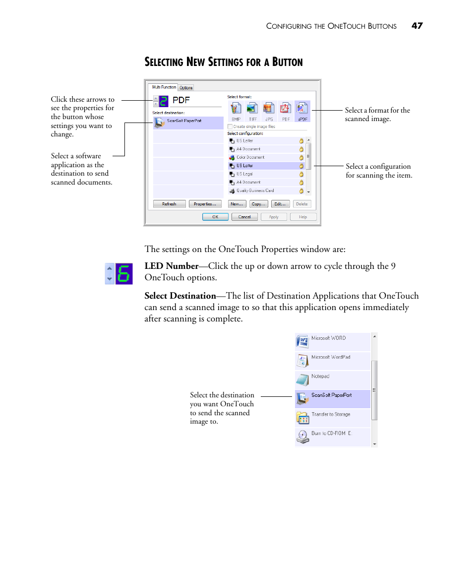 Selecting new settings for a button | Visioneer PATRIOT 480 User Manual | Page 52 / 114