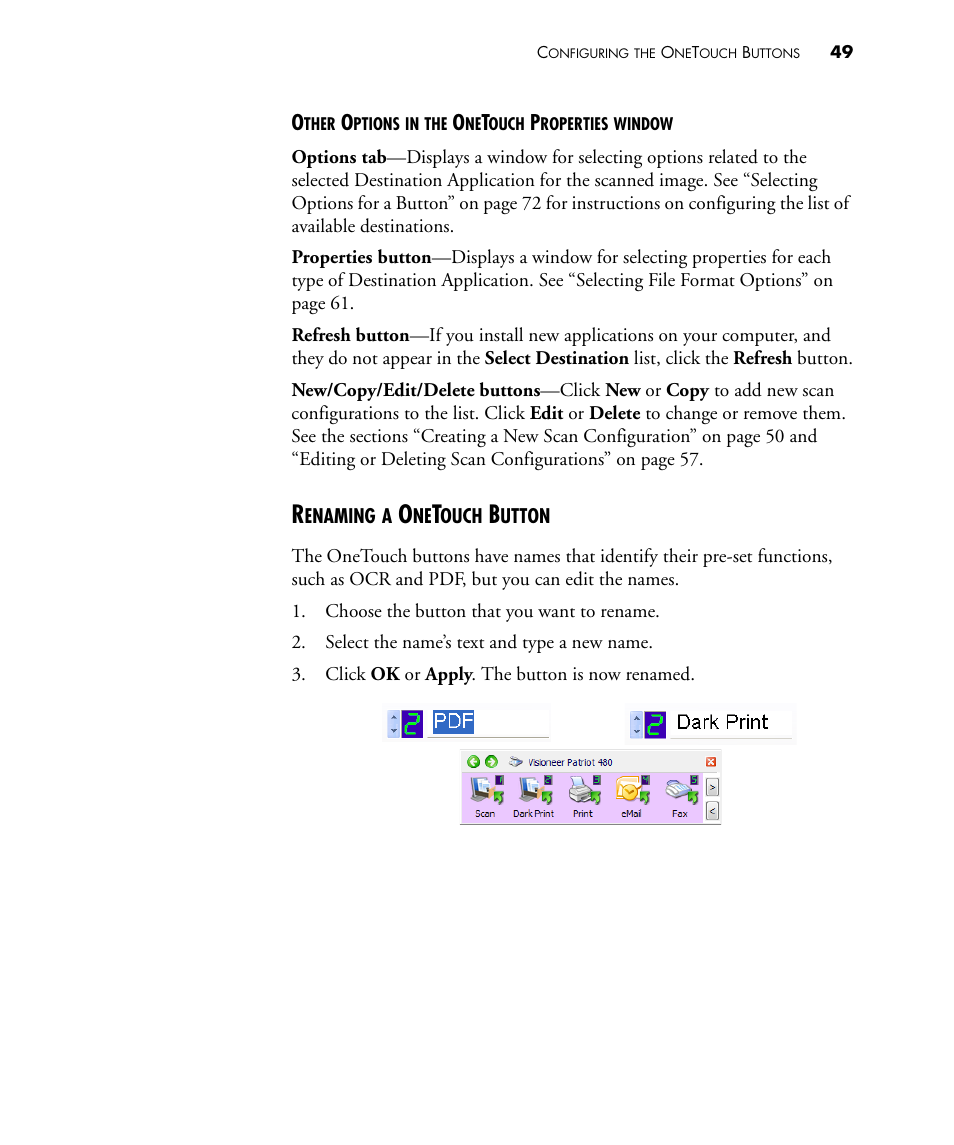 Renaming a onetouch button | Visioneer PATRIOT 480 User Manual | Page 54 / 114