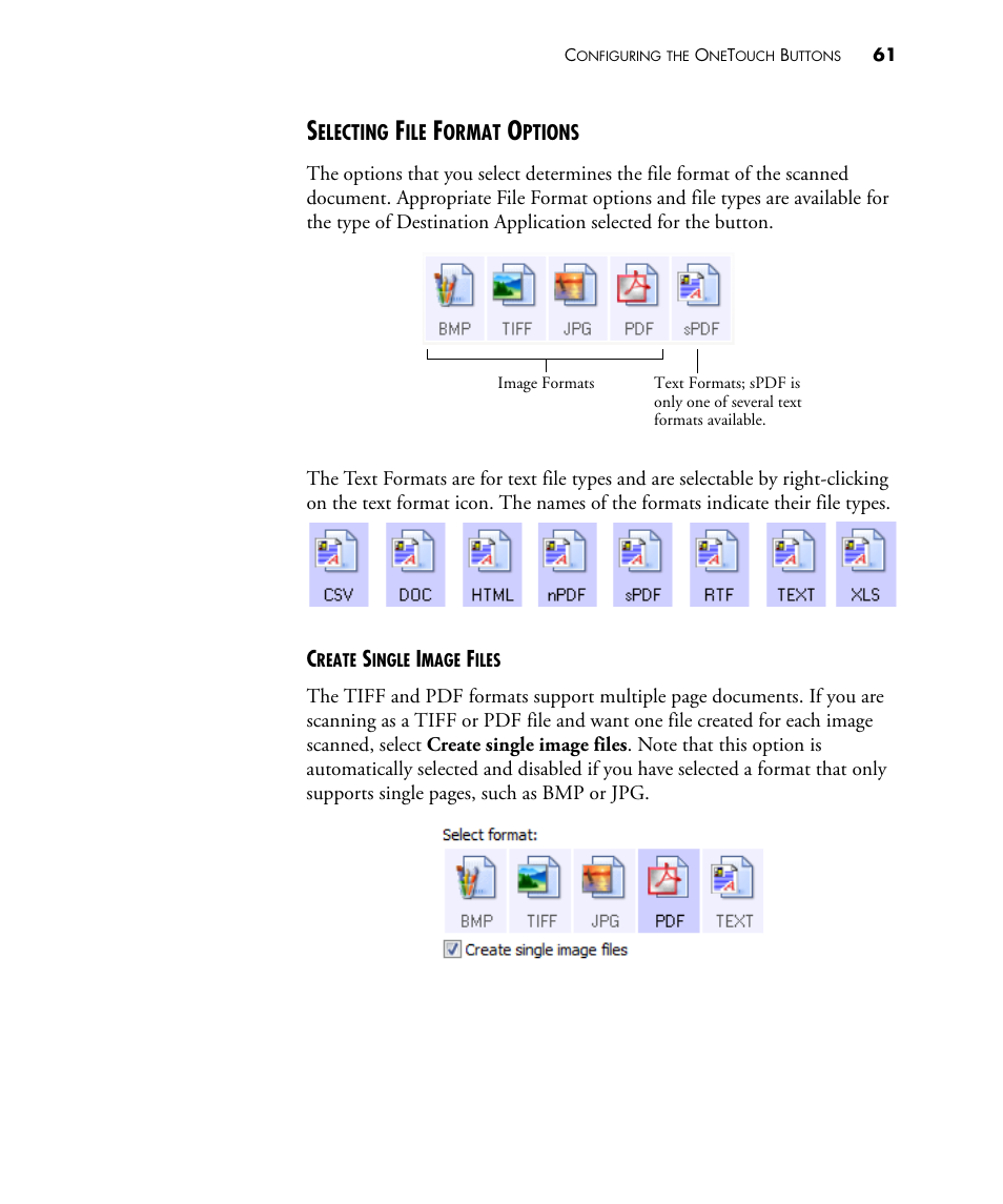 Selecting file format options | Visioneer PATRIOT 480 User Manual | Page 66 / 114