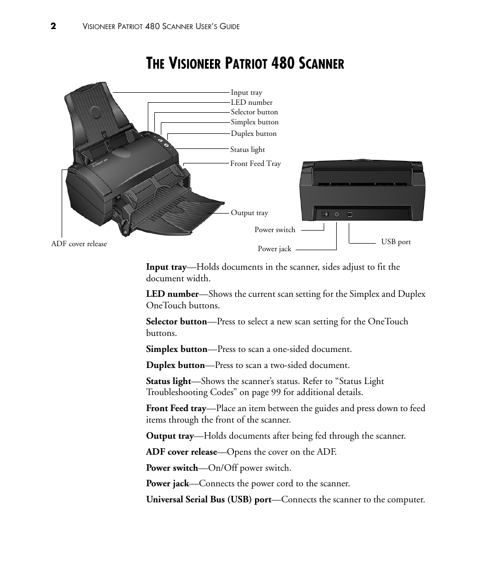 The visioneer patriot 480 scanner, 480 s, Isioneer | Atriot, Canner | Visioneer PATRIOT 480 User Manual | Page 7 / 114
