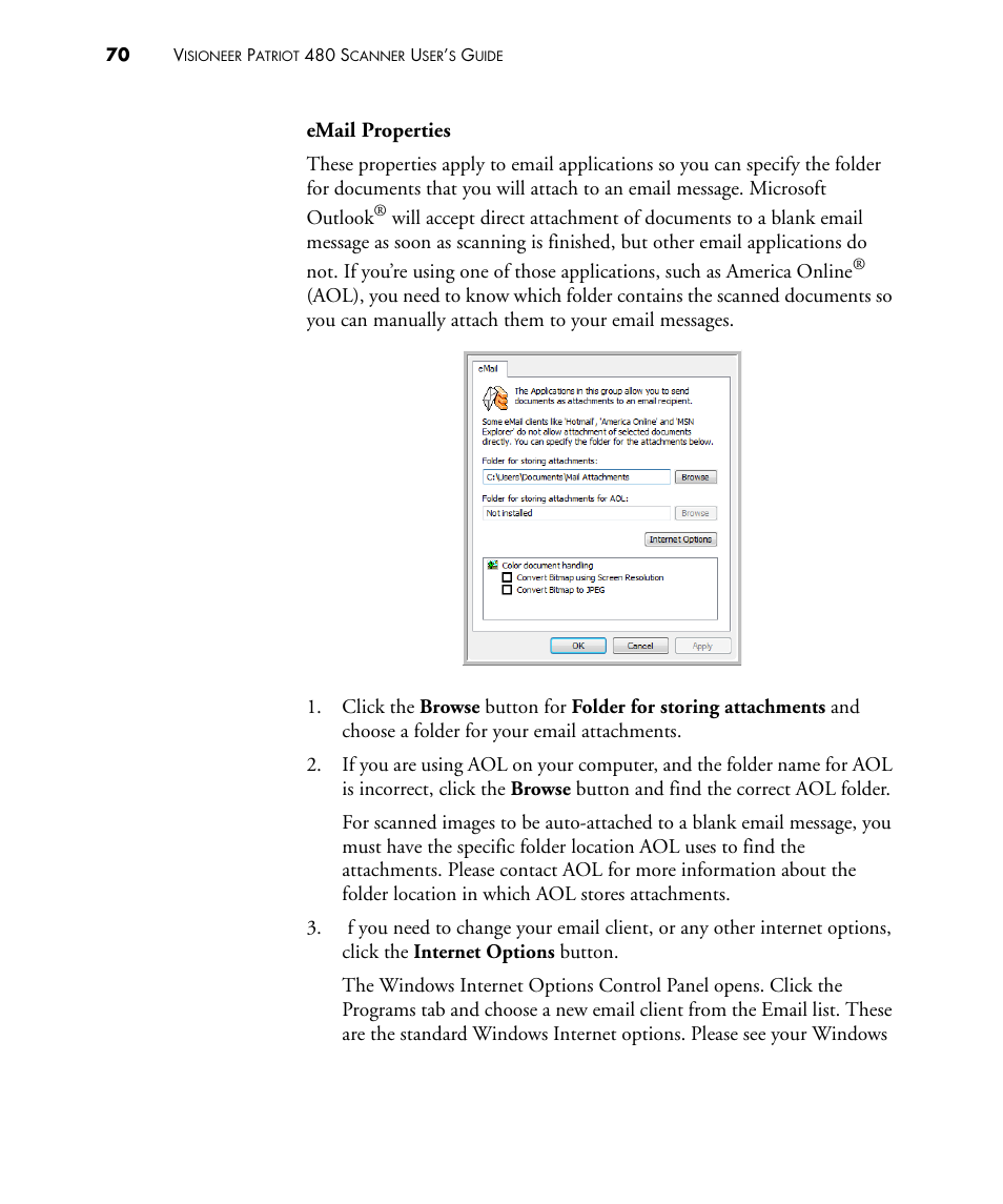 Email properties | Visioneer PATRIOT 480 User Manual | Page 75 / 114