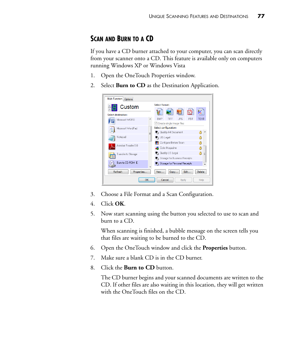 Scan and burn to a cd | Visioneer PATRIOT 480 User Manual | Page 82 / 114