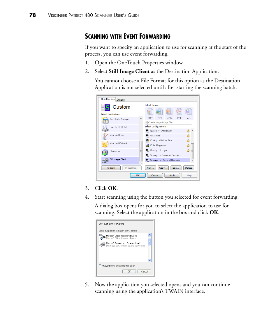 Scanning with event forwarding | Visioneer PATRIOT 480 User Manual | Page 83 / 114
