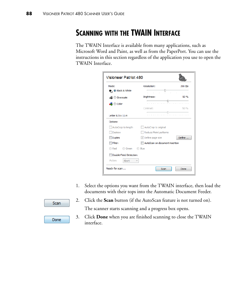 Scanning with the twain interface, Twain i, Canning | With, Nterface | Visioneer PATRIOT 480 User Manual | Page 93 / 114