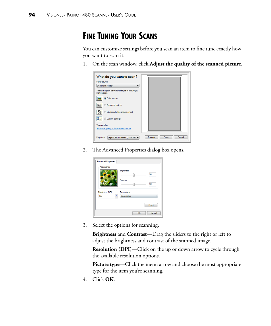 Fine tuning your scans, Uning, Cans | Visioneer PATRIOT 480 User Manual | Page 99 / 114