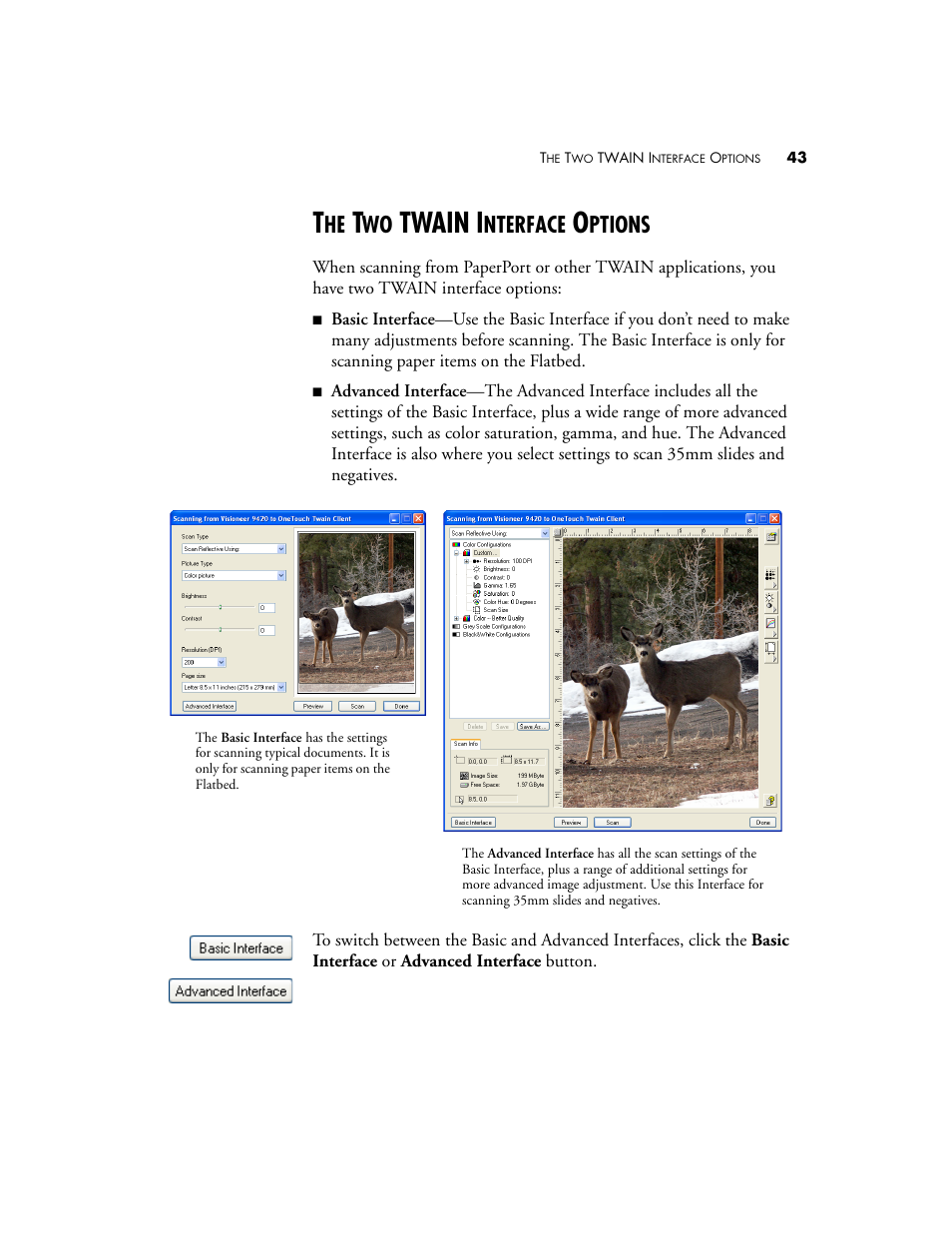 The two twain interface options, Twain i, Nterface | Ptions | Visioneer One Touch 9420 User Manual | Page 50 / 154