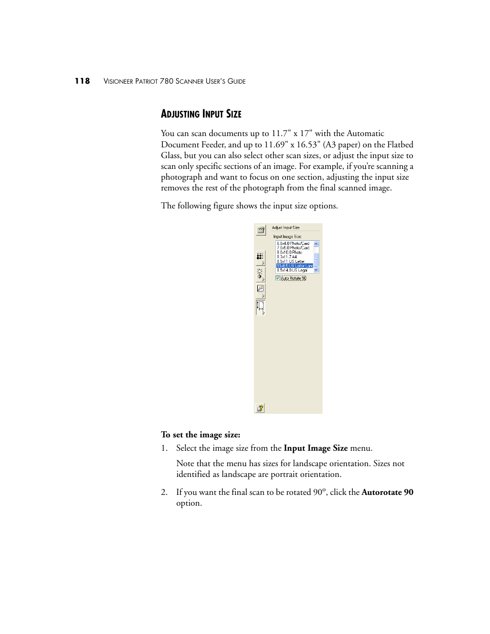 Adjusting input size | Visioneer Patriot 780 User Manual | Page 125 / 160