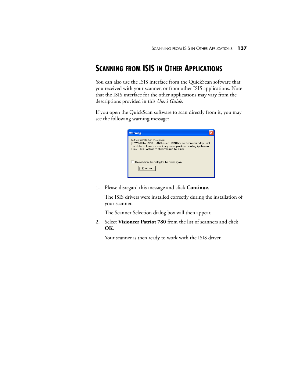 Scanning from isis in other applications, Isis, Canning | From, Ther, Pplications | Visioneer Patriot 780 User Manual | Page 144 / 160