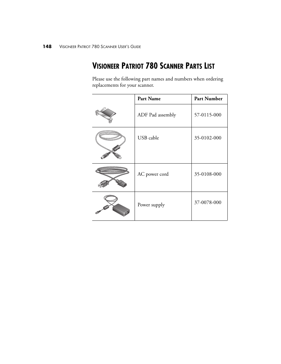 Visioneer patriot 780 scanner parts list, 780 s, Isioneer | Atriot, Canner, Arts | Visioneer Patriot 780 User Manual | Page 155 / 160