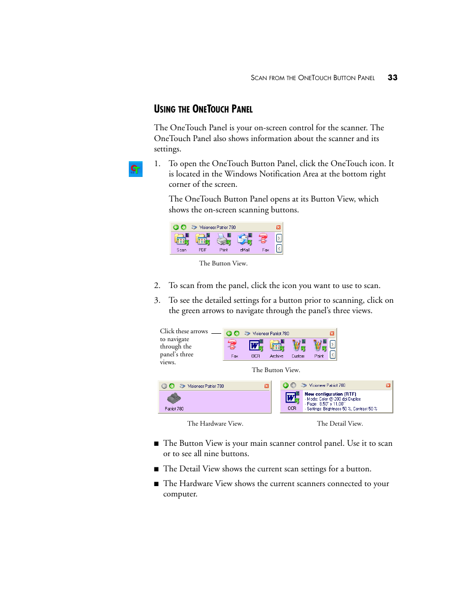 Using the onetouch panel | Visioneer Patriot 780 User Manual | Page 40 / 160