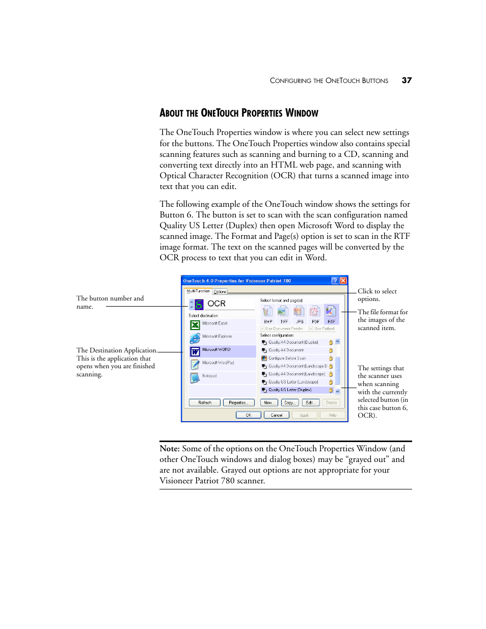 About the onetouch properties window | Visioneer Patriot 780 User Manual | Page 44 / 160