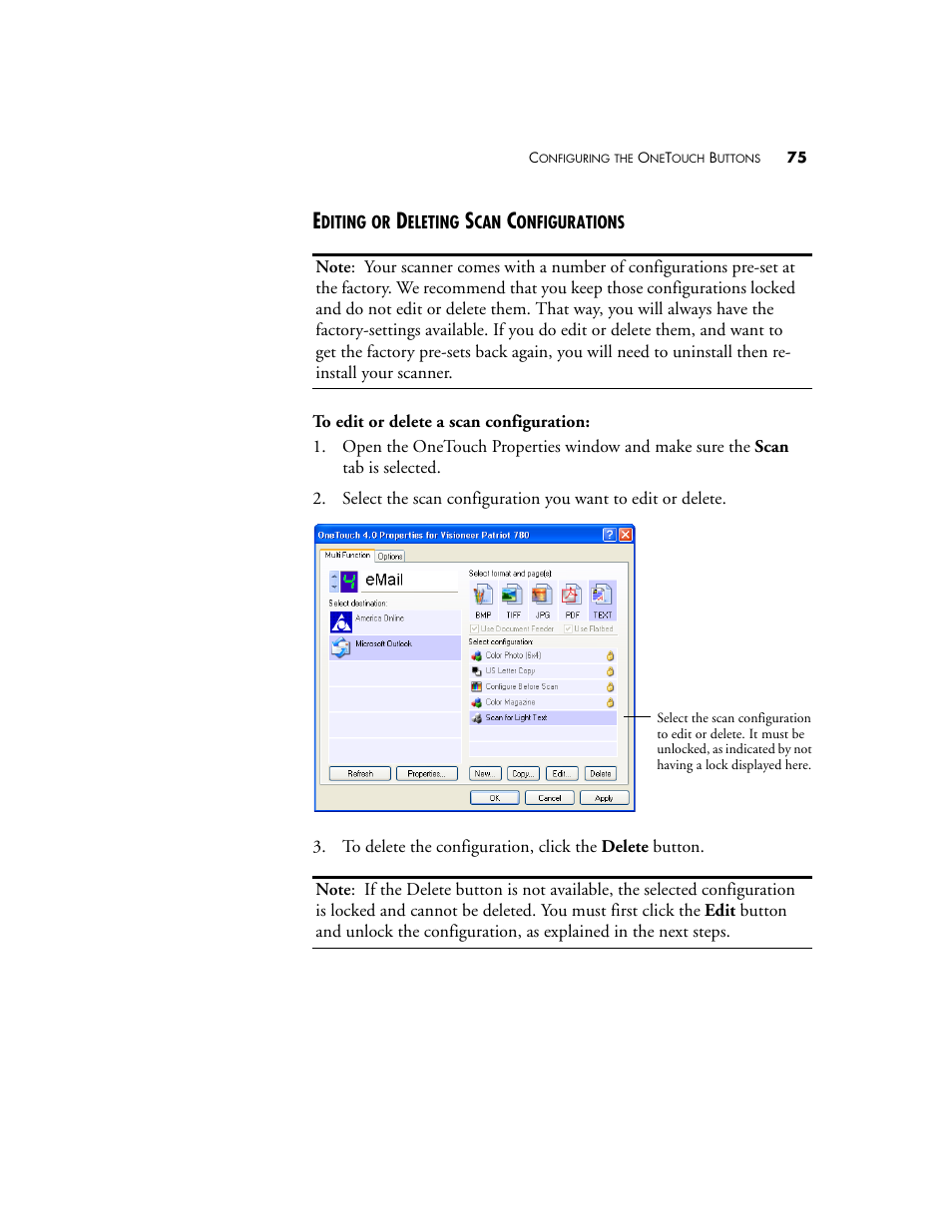 Editing or deleting scan configurations | Visioneer Patriot 780 User Manual | Page 82 / 160