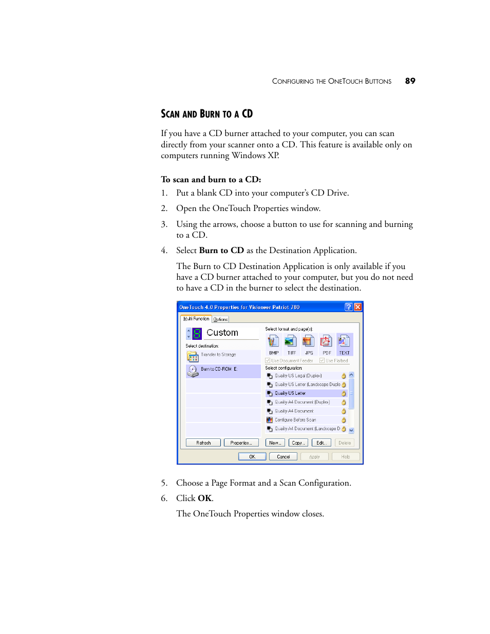Scan and burn to a cd | Visioneer Patriot 780 User Manual | Page 96 / 160