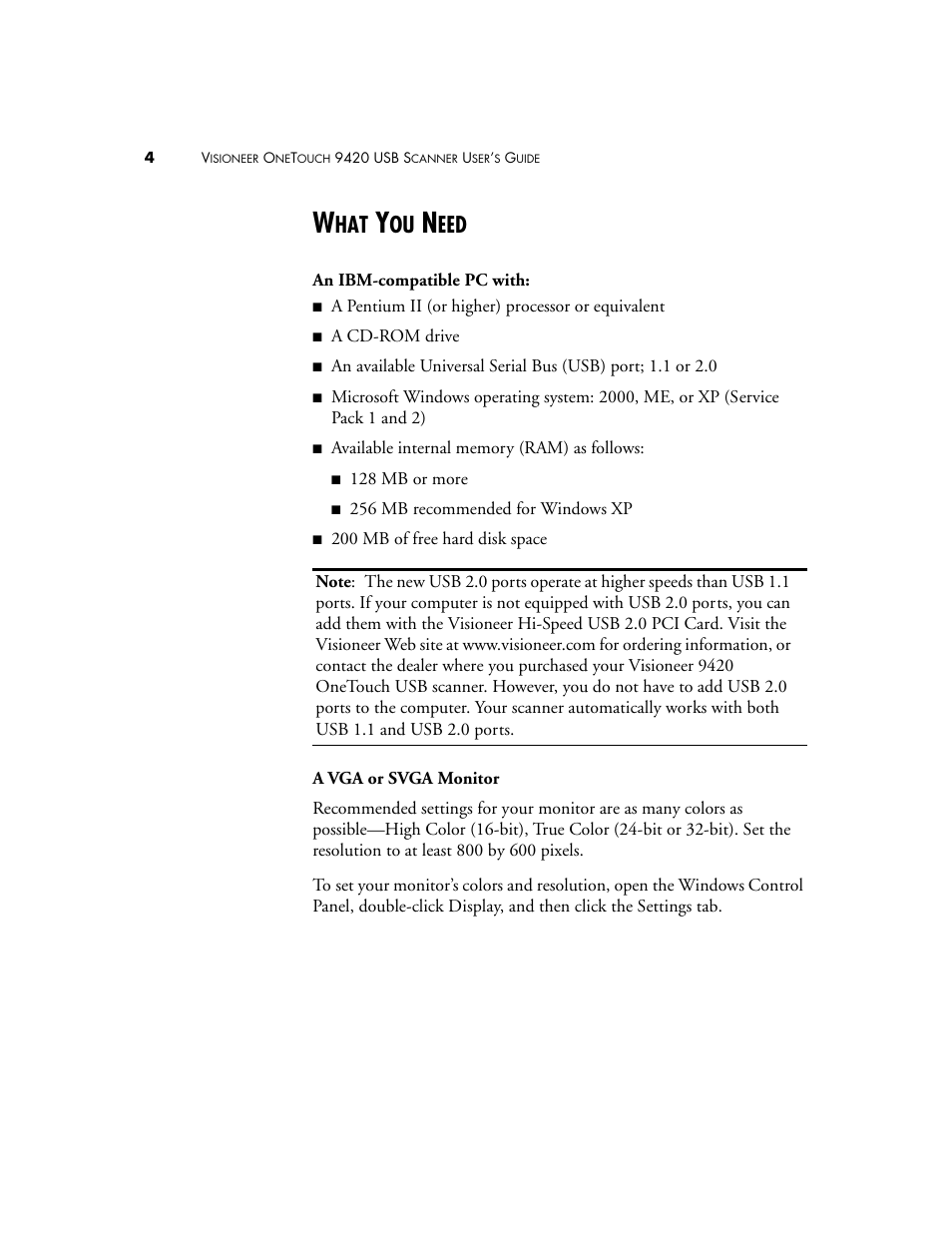 What you need | Visioneer 9420 User Manual | Page 8 / 106
