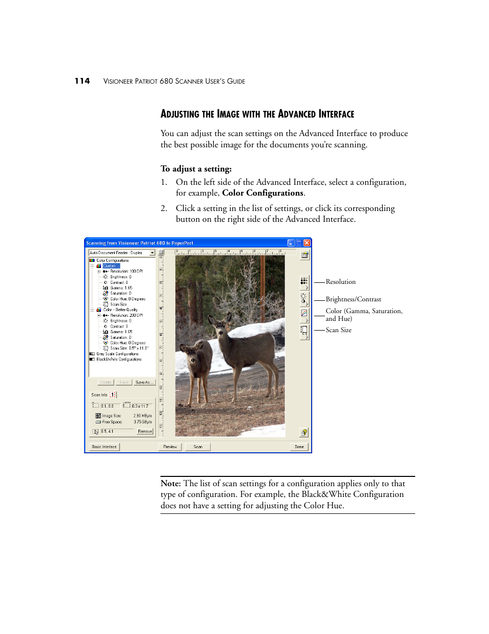 Adjusting the image with the advanced interface | Visioneer Patriot 680 User Manual | Page 121 / 158
