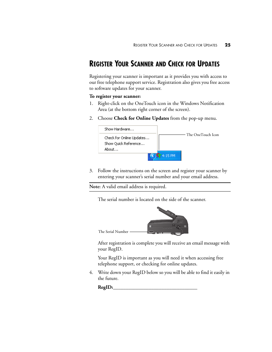 Register your scanner and check for updates, Egister, Canner | Heck, Pdates | Visioneer Patriot 680 User Manual | Page 32 / 158