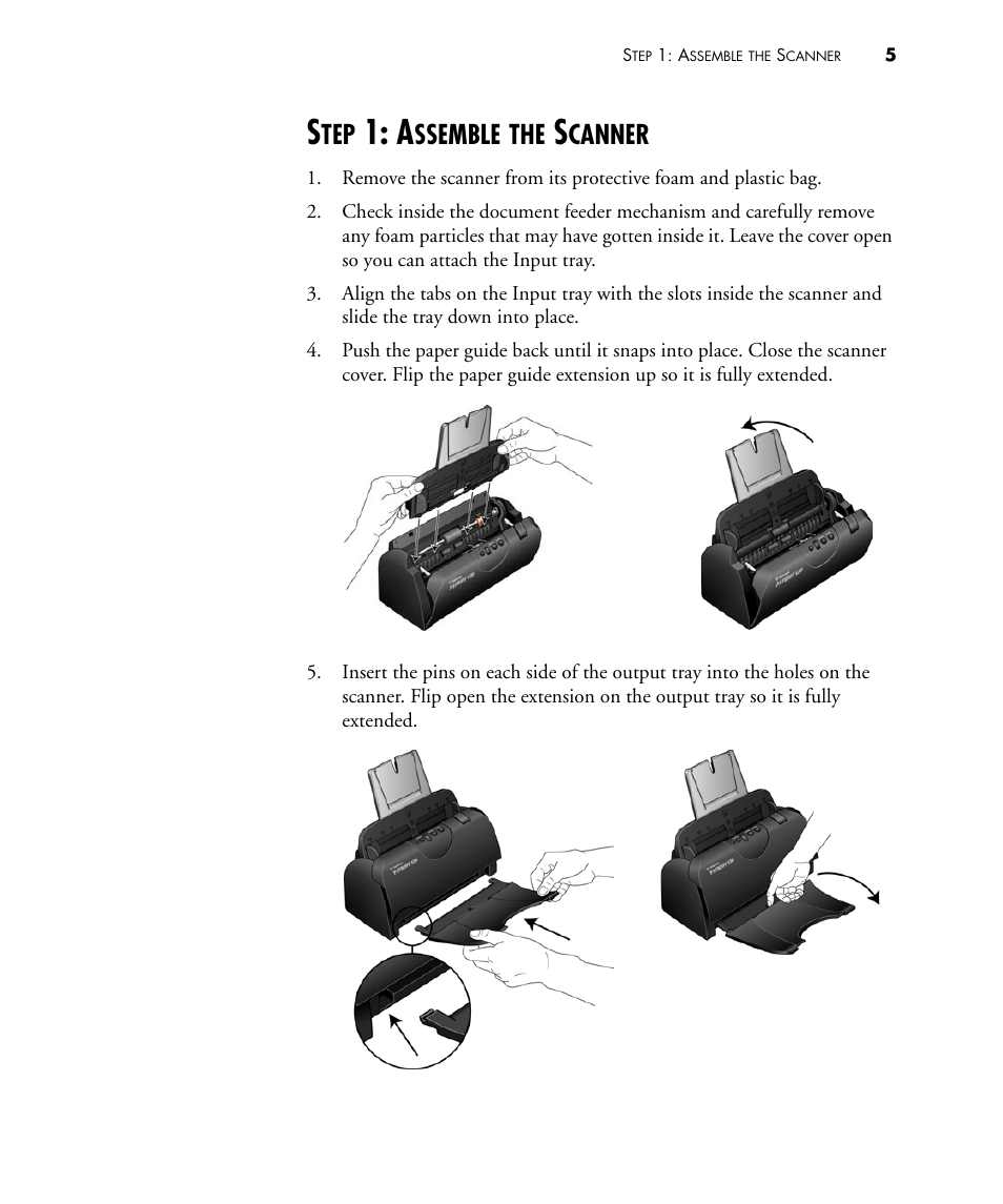Step 1: assemble the scanner, Ssemble, Canner | Visioneer PATRIOT 430 User Manual | Page 10 / 98