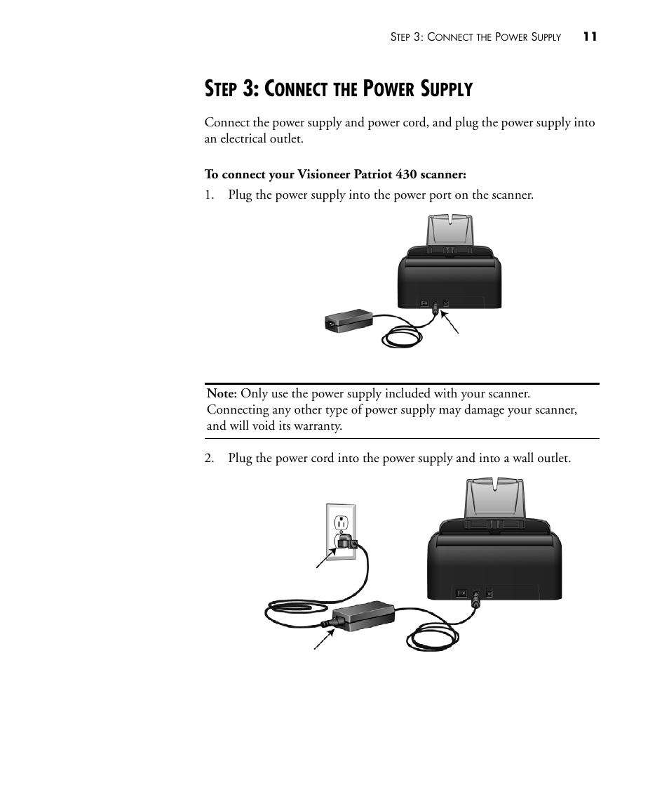 Step 3: connect the power supply, Onnect, Ower | Upply | Visioneer PATRIOT 430 User Manual | Page 16 / 98