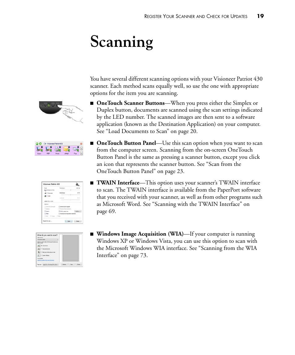 Scanning | Visioneer PATRIOT 430 User Manual | Page 24 / 98