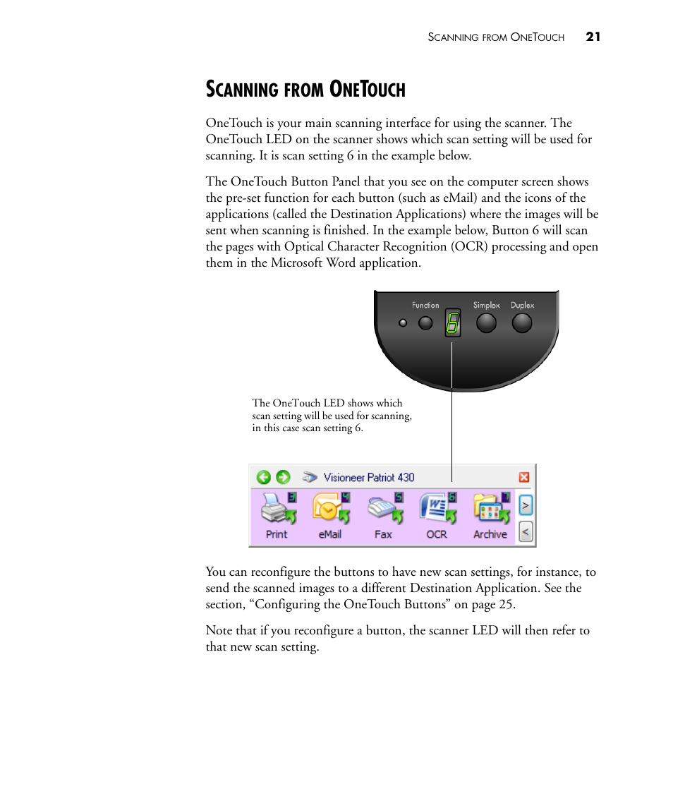 Scanning from onetouch, Canning, From | Ouch | Visioneer PATRIOT 430 User Manual | Page 26 / 98