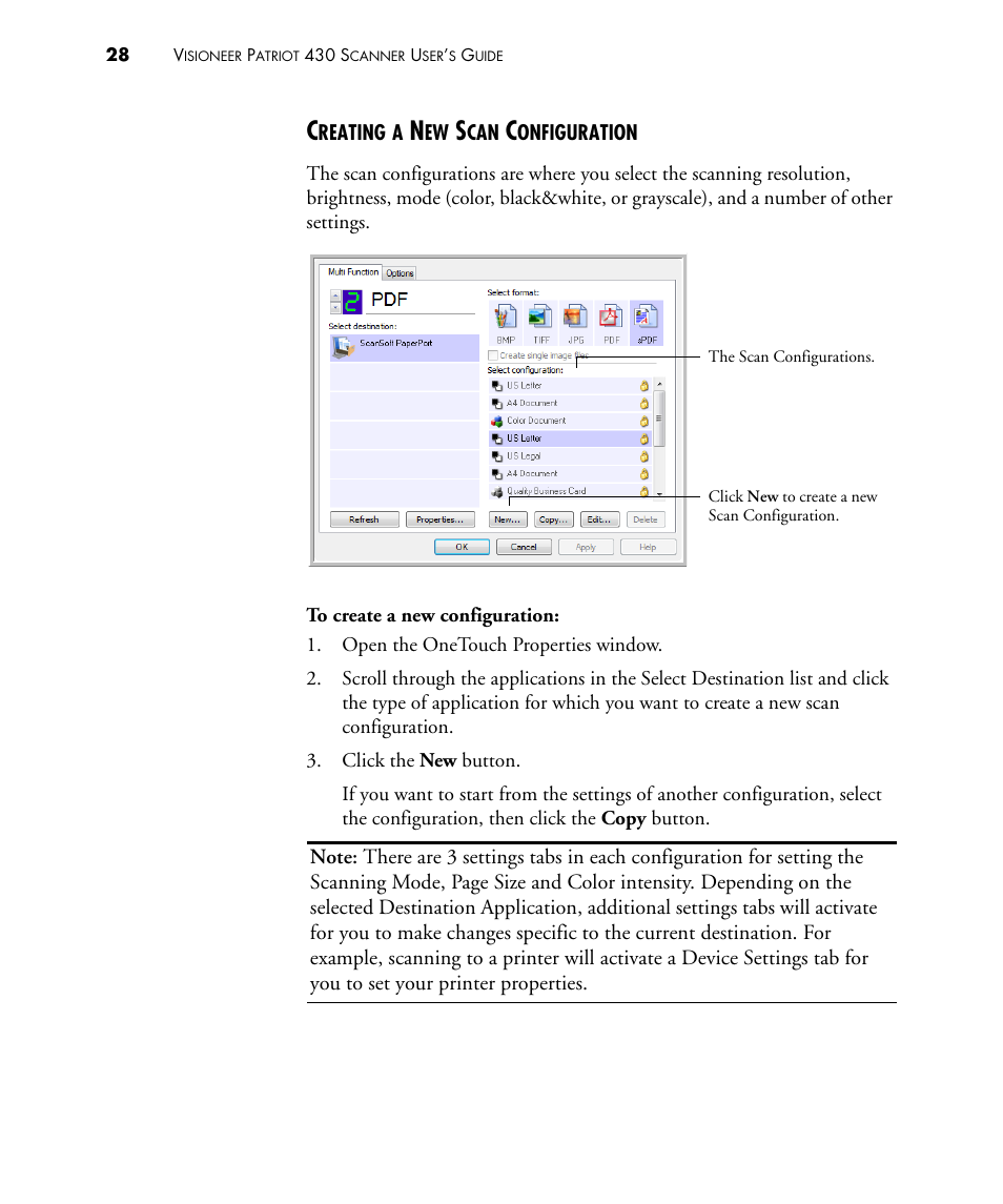 Creating a new scan configuration | Visioneer PATRIOT 430 User Manual | Page 33 / 98