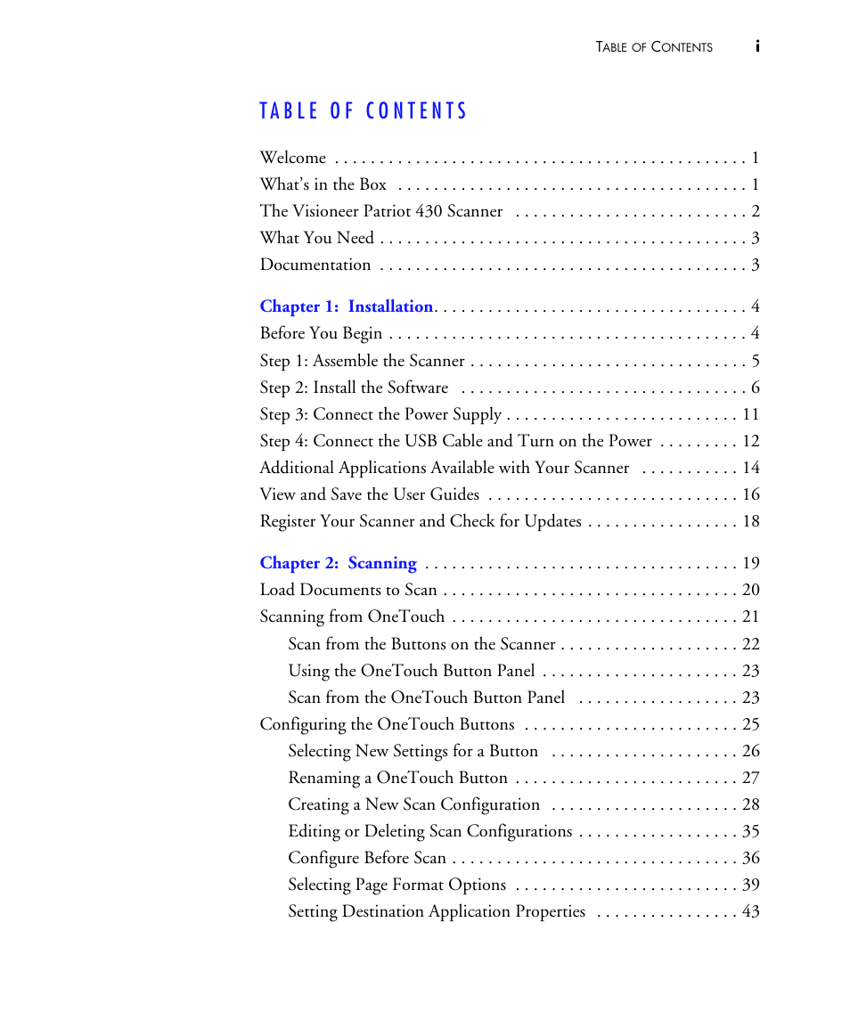 Visioneer PATRIOT 430 User Manual | Page 4 / 98