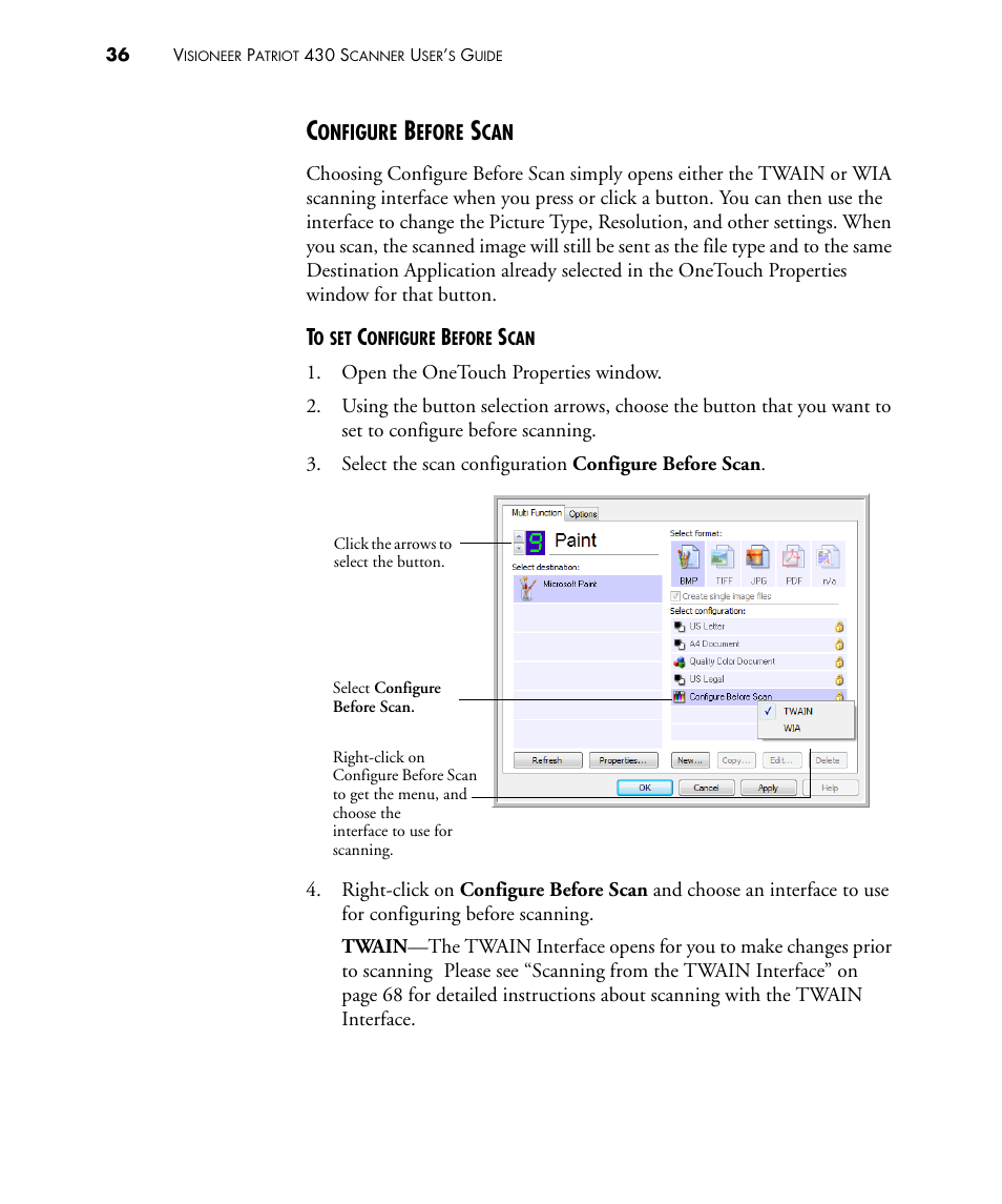 Configure before scan | Visioneer PATRIOT 430 User Manual | Page 41 / 98
