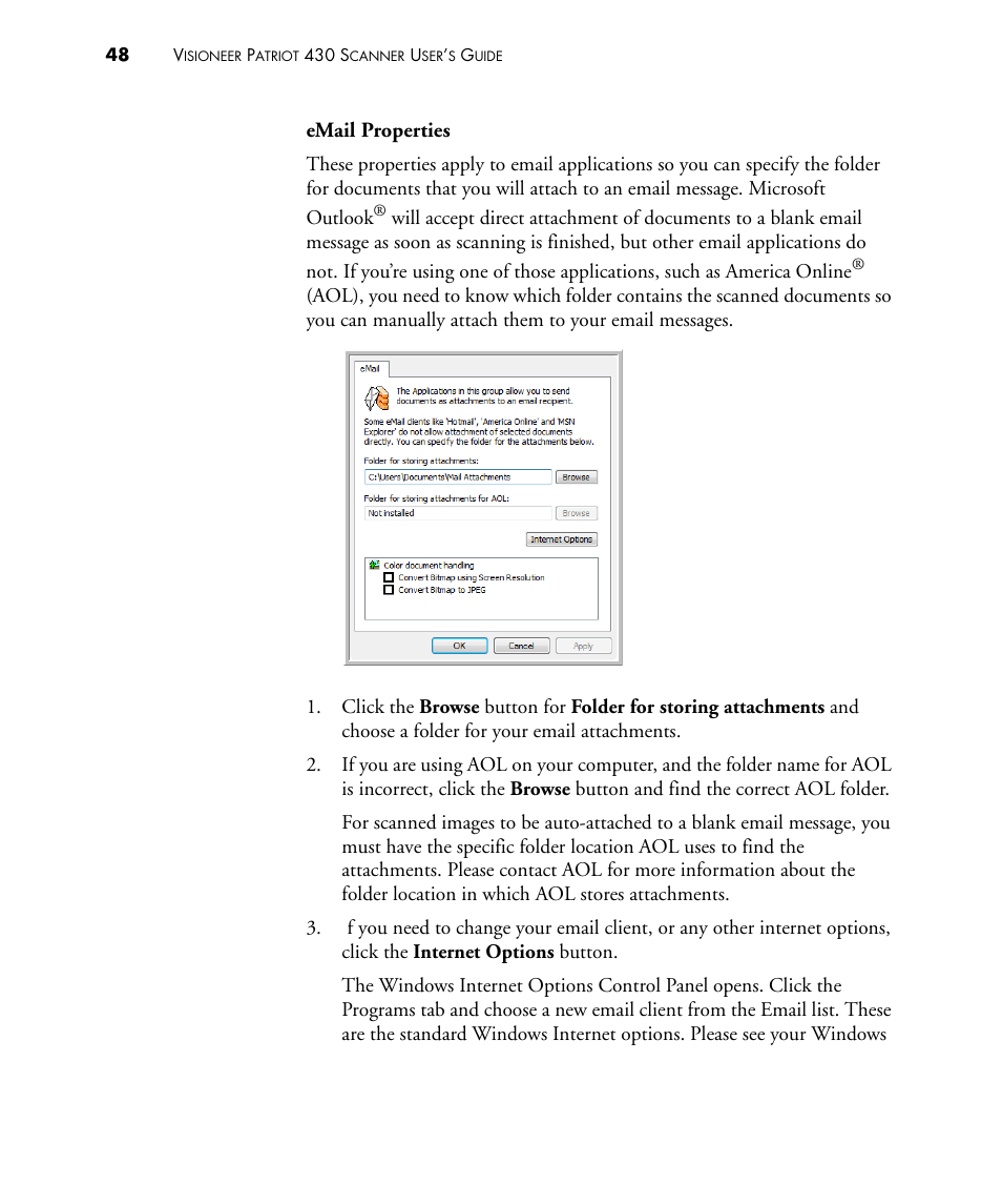 Email properties | Visioneer PATRIOT 430 User Manual | Page 53 / 98