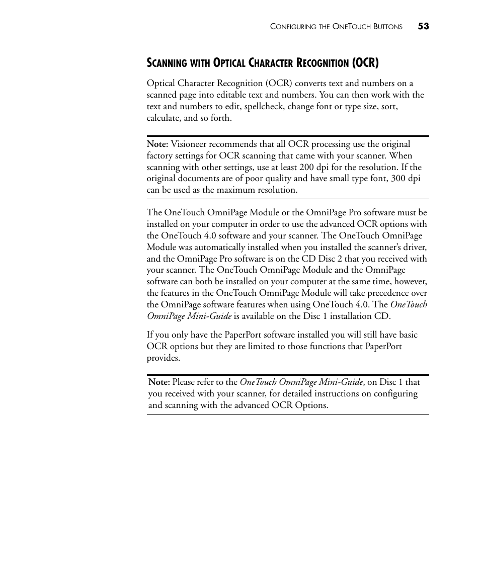 Scanning with optical character recognition (ocr), Ocr) | Visioneer PATRIOT 430 User Manual | Page 58 / 98