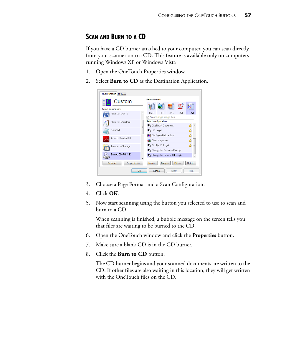 Scan and burn to a cd | Visioneer PATRIOT 430 User Manual | Page 62 / 98