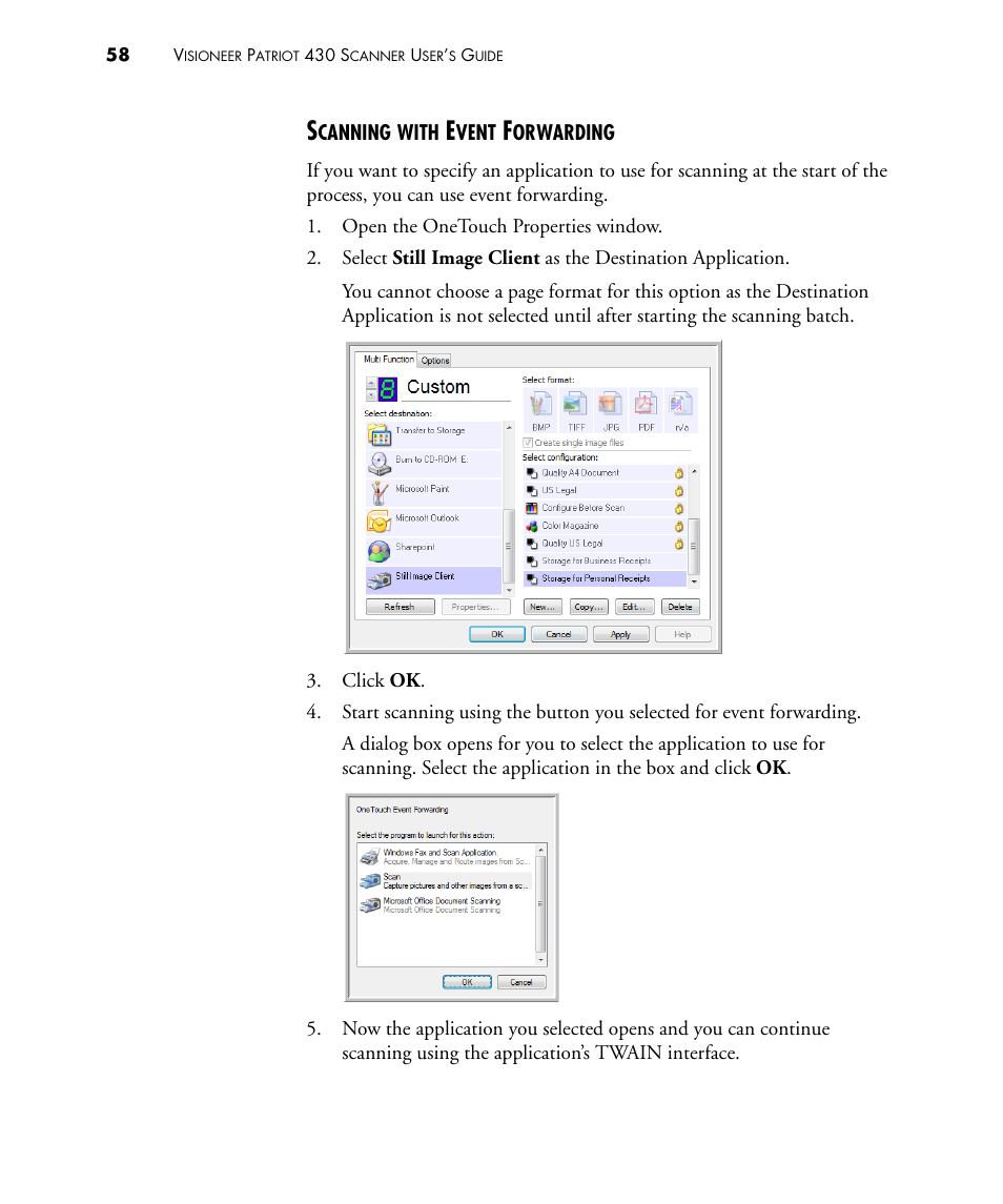 Scanning with event forwarding | Visioneer PATRIOT 430 User Manual | Page 63 / 98
