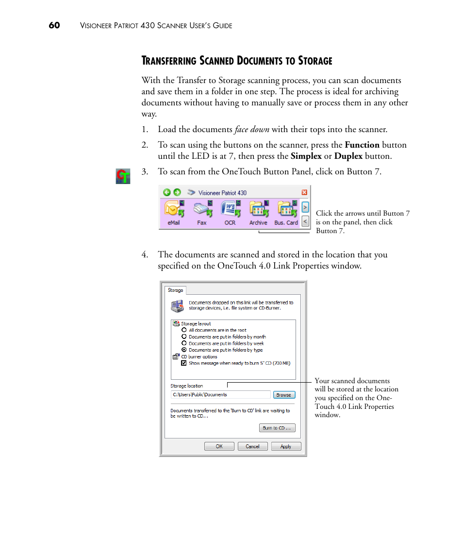Transferring scanned documents to storage | Visioneer PATRIOT 430 User Manual | Page 65 / 98