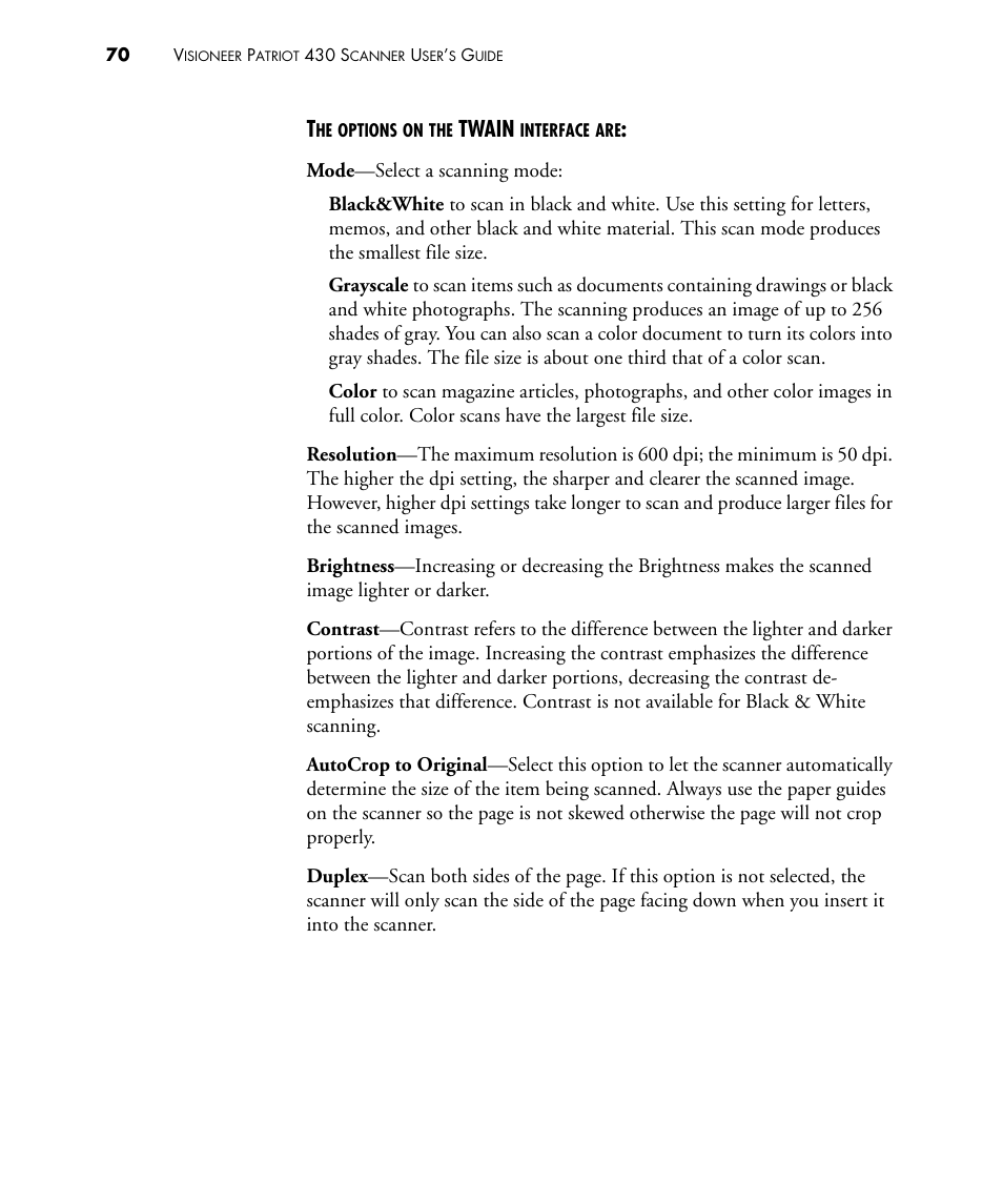 Twain | Visioneer PATRIOT 430 User Manual | Page 75 / 98