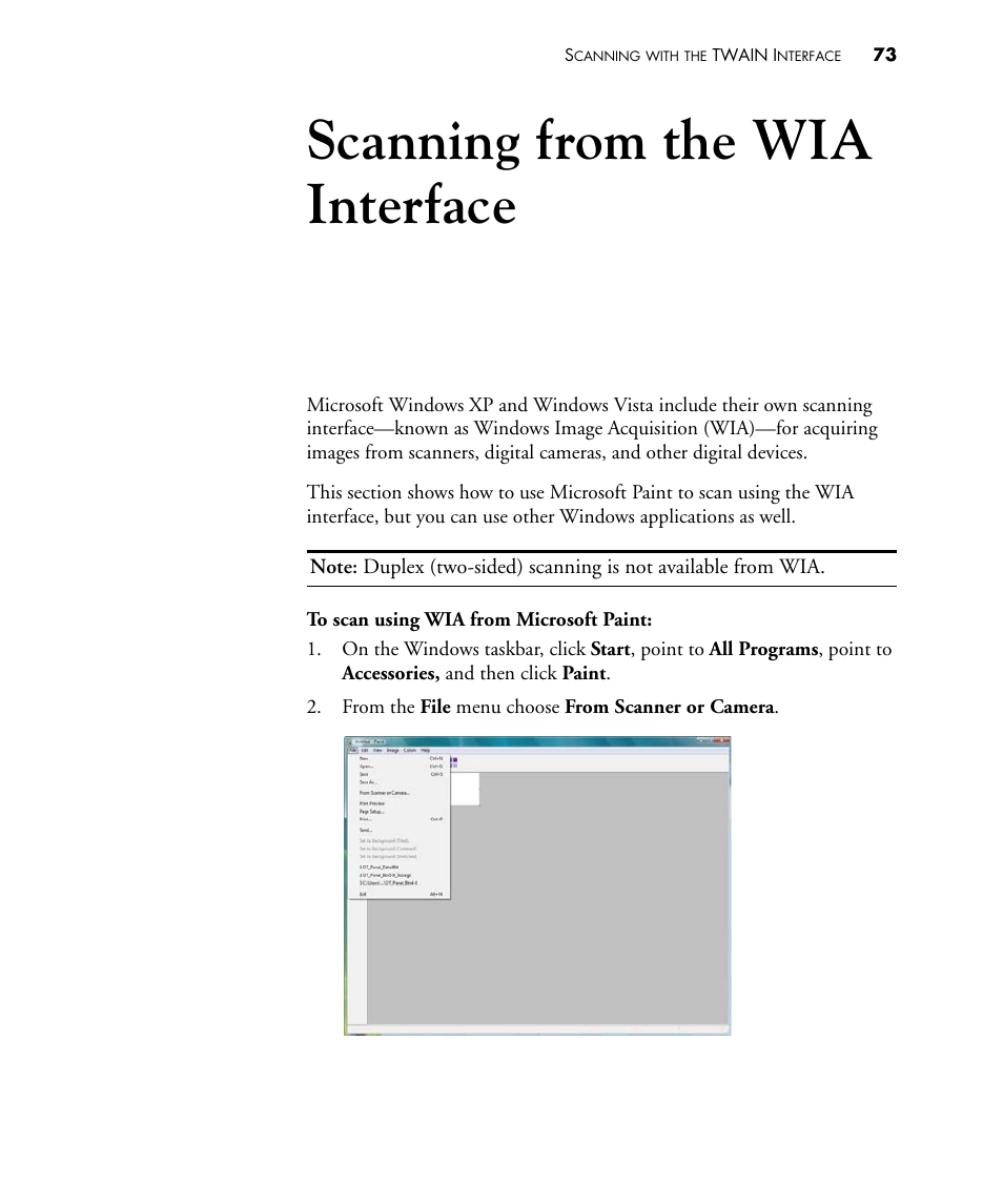 Scanning from the wia interface | Visioneer PATRIOT 430 User Manual | Page 78 / 98