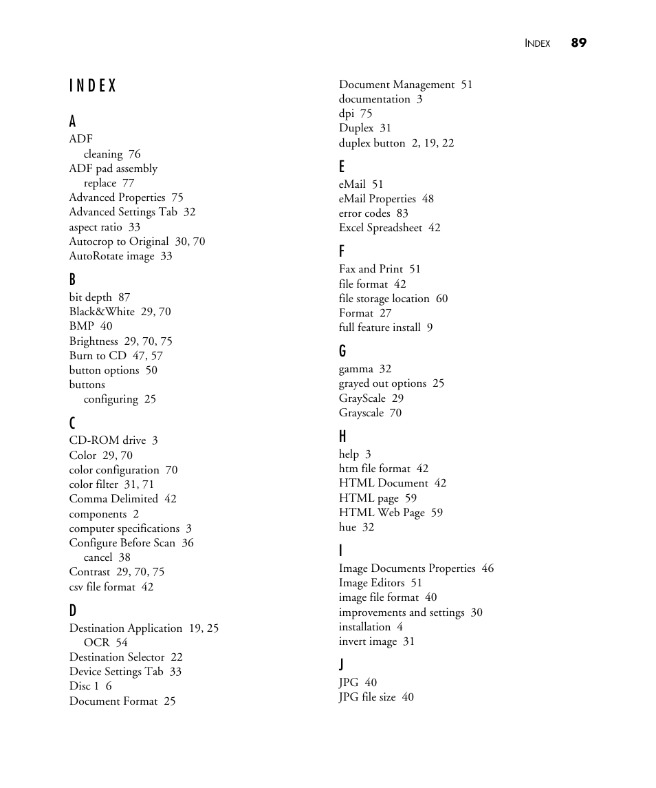 Index | Visioneer PATRIOT 430 User Manual | Page 94 / 98