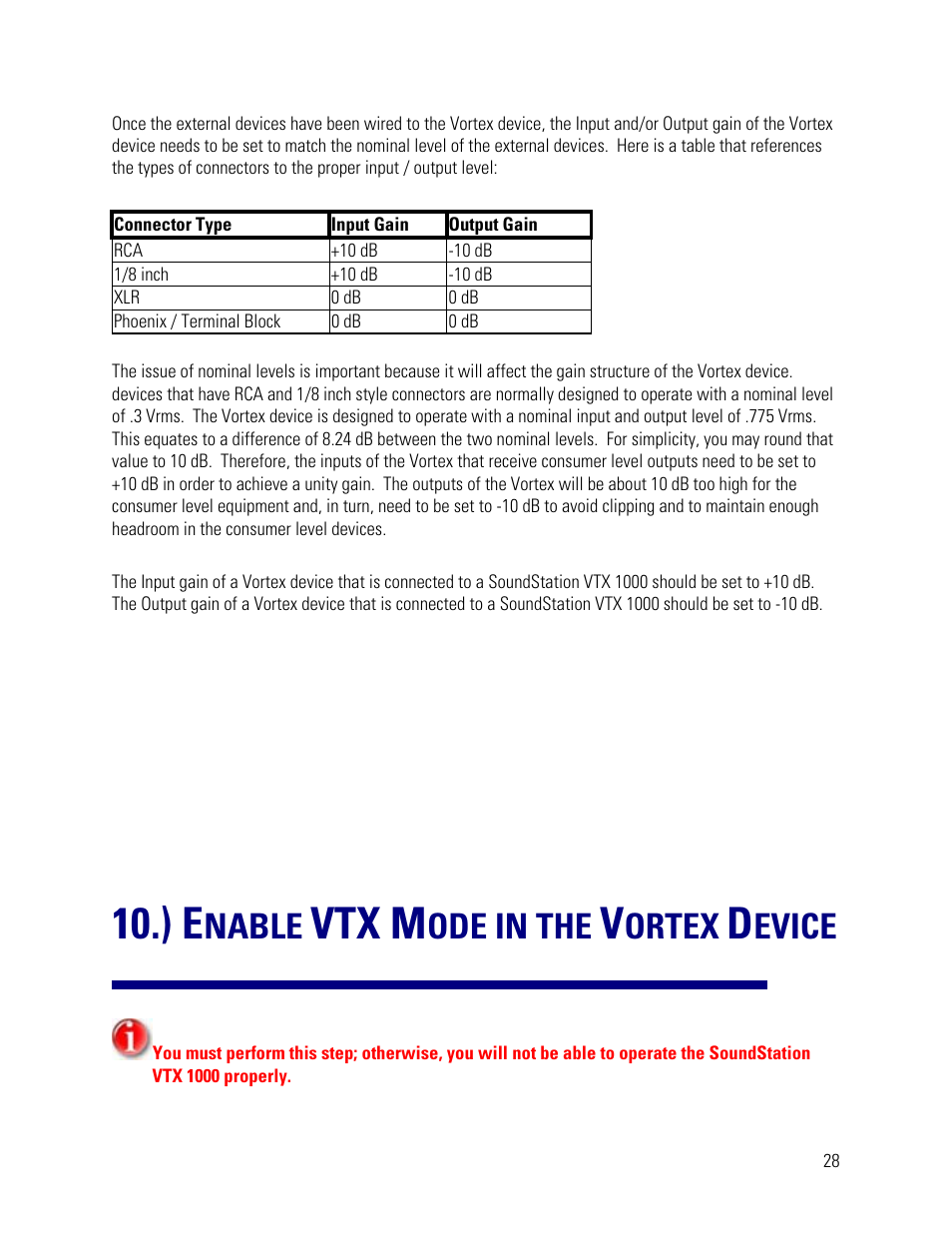 ) enable vtx mode in the vortex device, Vtx m, Nable | Ode in the, Ortex, Evice | Vortex Media VTX 1000 User Manual | Page 28 / 103