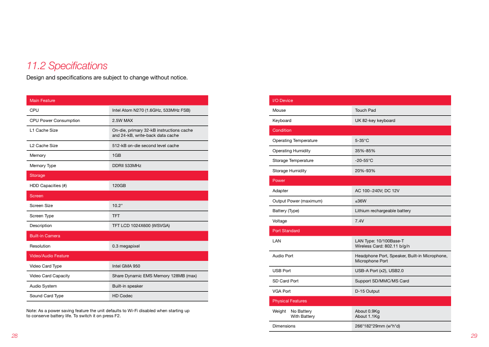 2 specifications | Virgin Mobile FREEDOM MINI-LAPTOP VMFNM0609 User Manual | Page 15 / 18