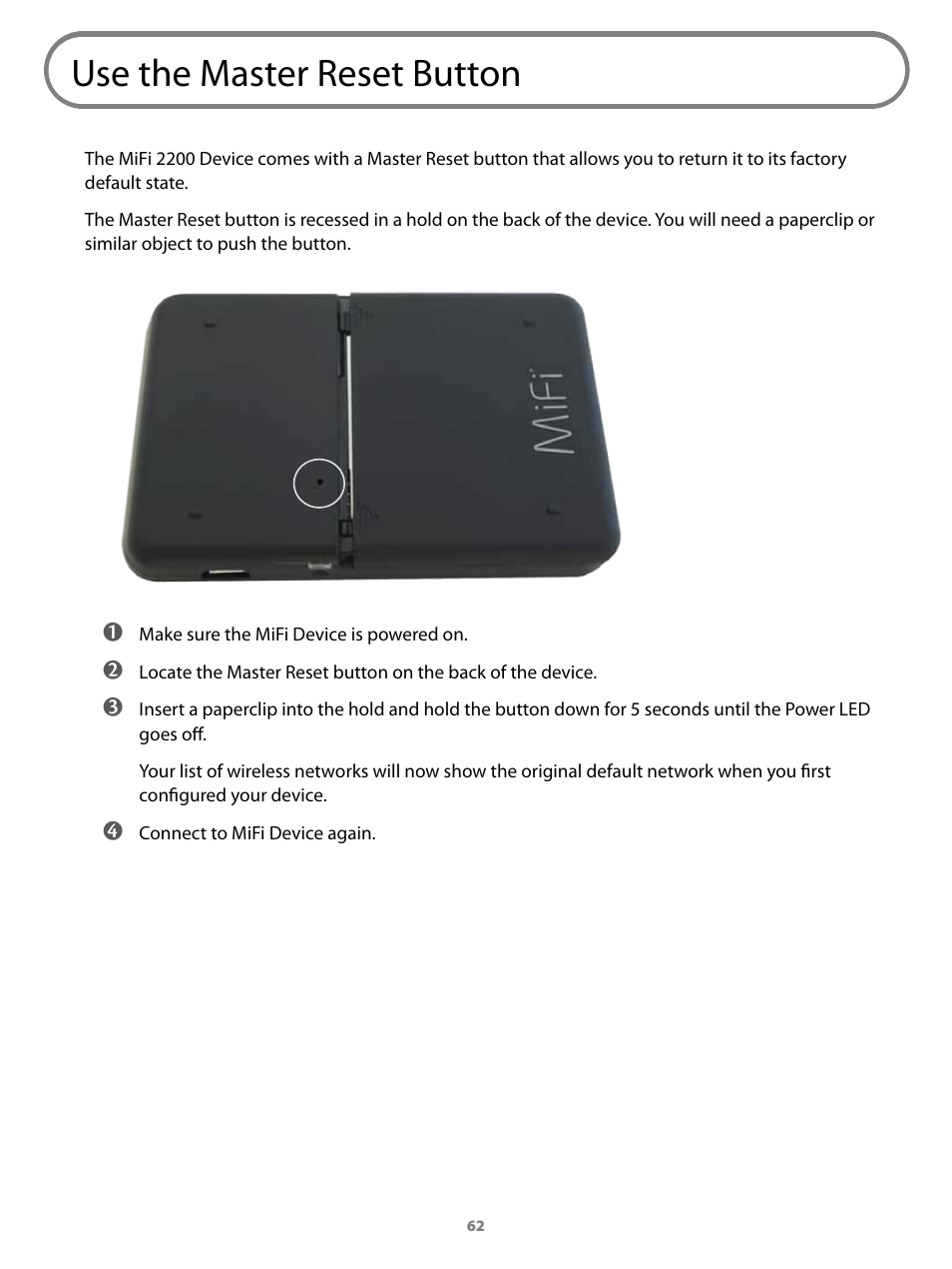 Use the master reset button | Virgin Mobile MIFI 2200 User Manual | Page 63 / 78