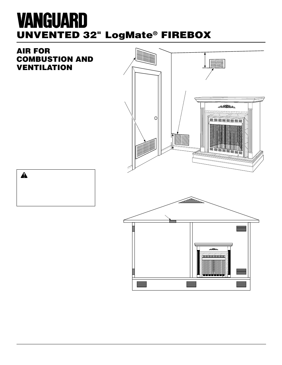 Unvented 32" logmate, Firebox, Air for combustion and ventilation | Continued, Ventilation air | Vanguard Managed Solutions NLFB32NC User Manual | Page 6 / 18