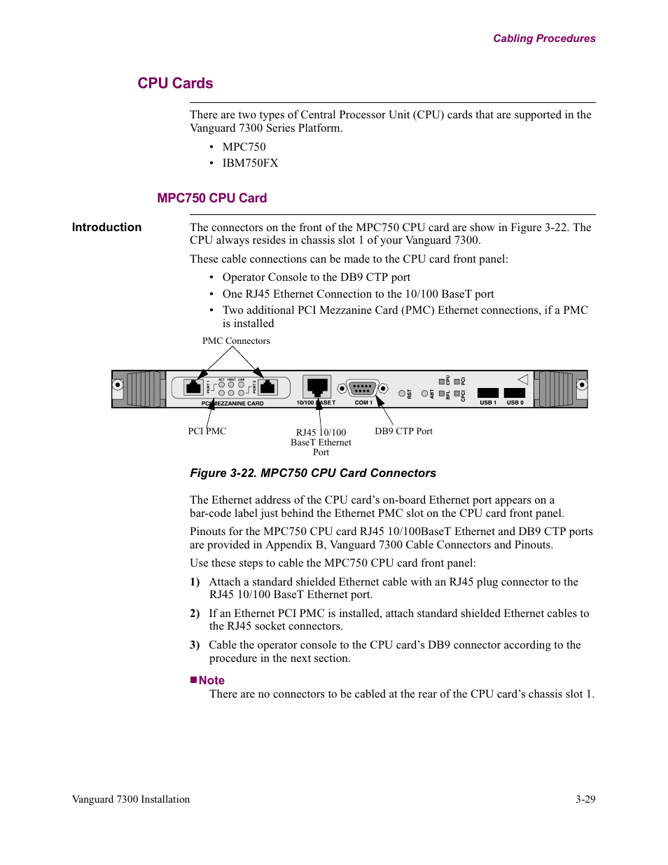 Cpu cards, Mpc750 cpu card | Vanguard Managed Solutions Vanguard 7300 Series User Manual | Page 103 / 227
