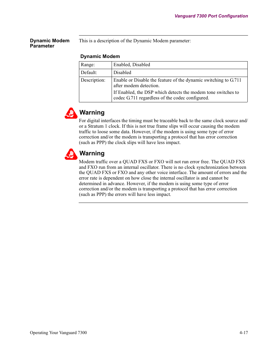 Warning | Vanguard Managed Solutions Vanguard 7300 Series User Manual | Page 127 / 227