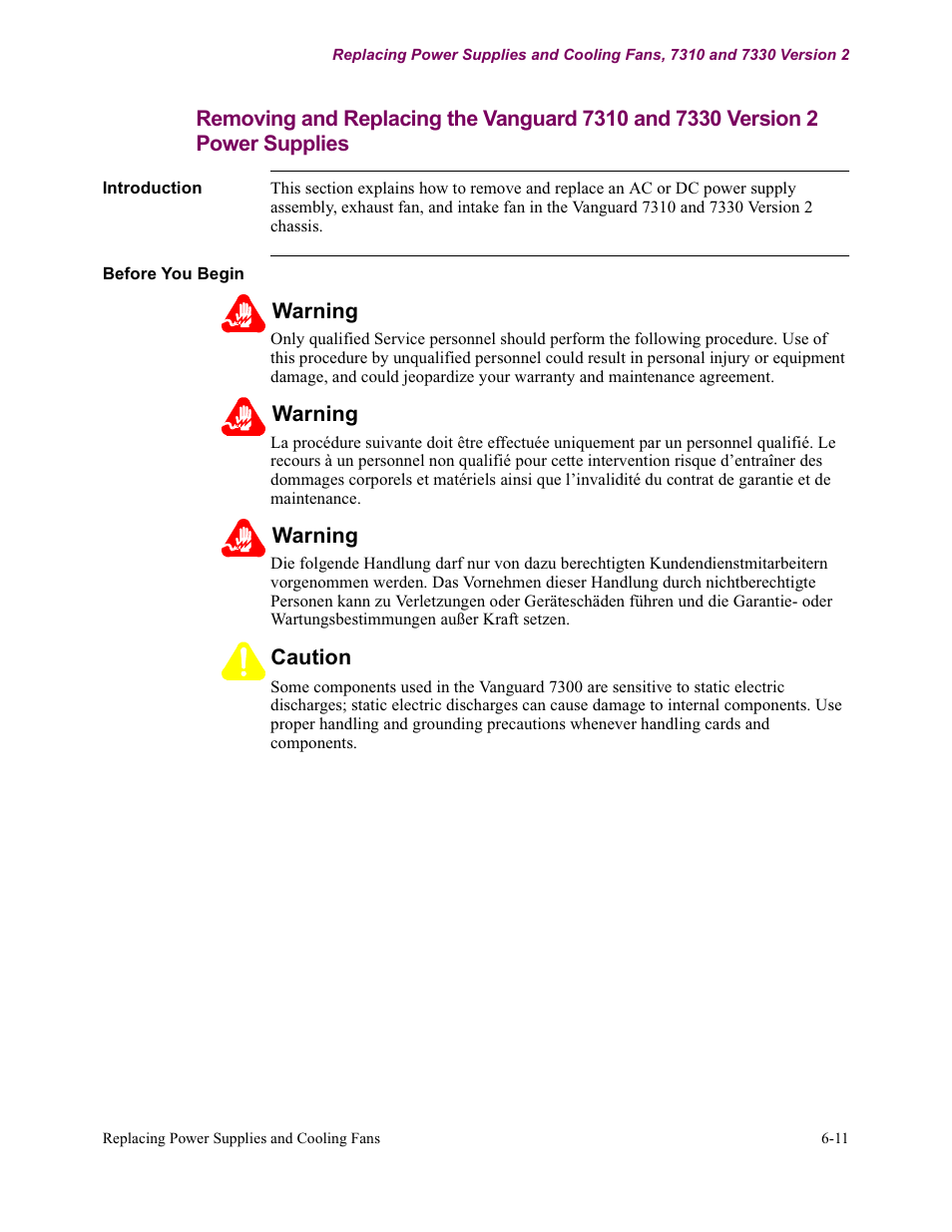 Power supplies | Vanguard Managed Solutions Vanguard 7300 Series User Manual | Page 185 / 227
