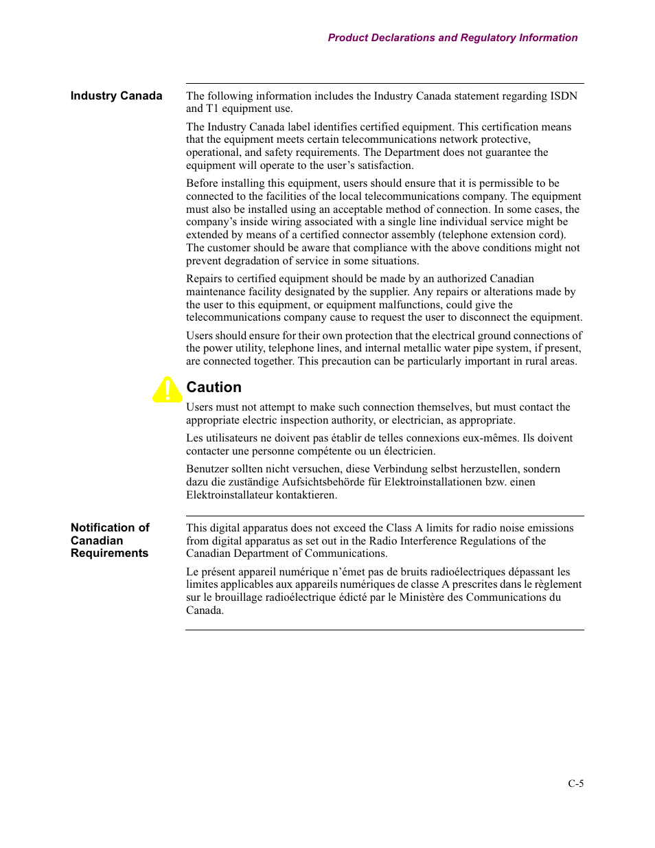 Caution | Vanguard Managed Solutions Vanguard 7300 Series User Manual | Page 217 / 227